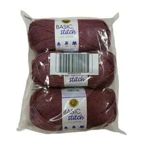 Lion Brand Basic Stitch Yarn Rose 3 Skeins Crochet Medium Weight